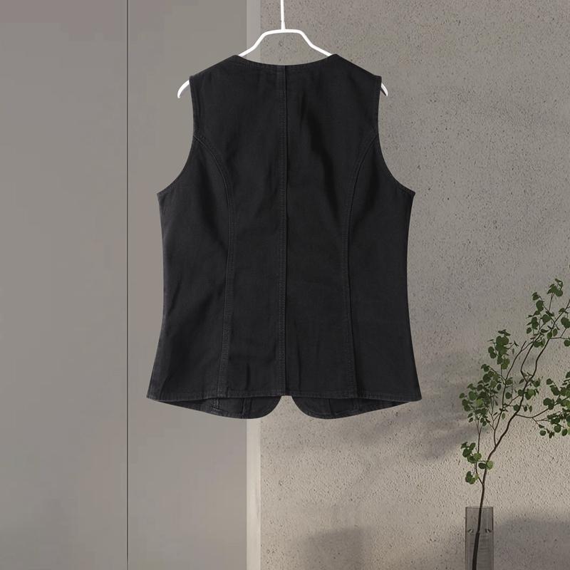 Fashion Button Denim Vest Women's Round Neck Sleeveless Solid Color Jacket Temperament Casual Vest Commute Harajuku Style Spring and Summer New
