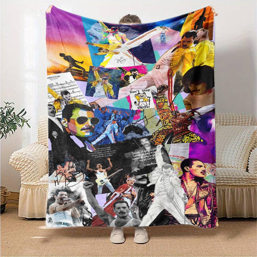 Freddie Mercury Print Flannel Blanket High Quality Warm Comfortable Cover for All Seasons Perfect for Gifts Home Decor