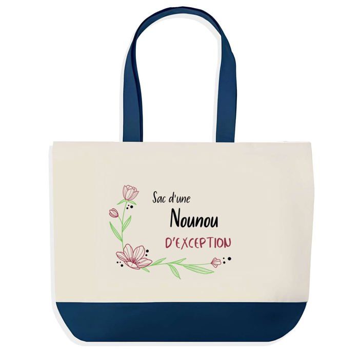 Sac cabas - PLANETEE - Nounou d'exception - Fond bleu - 40x45 cm - Coton