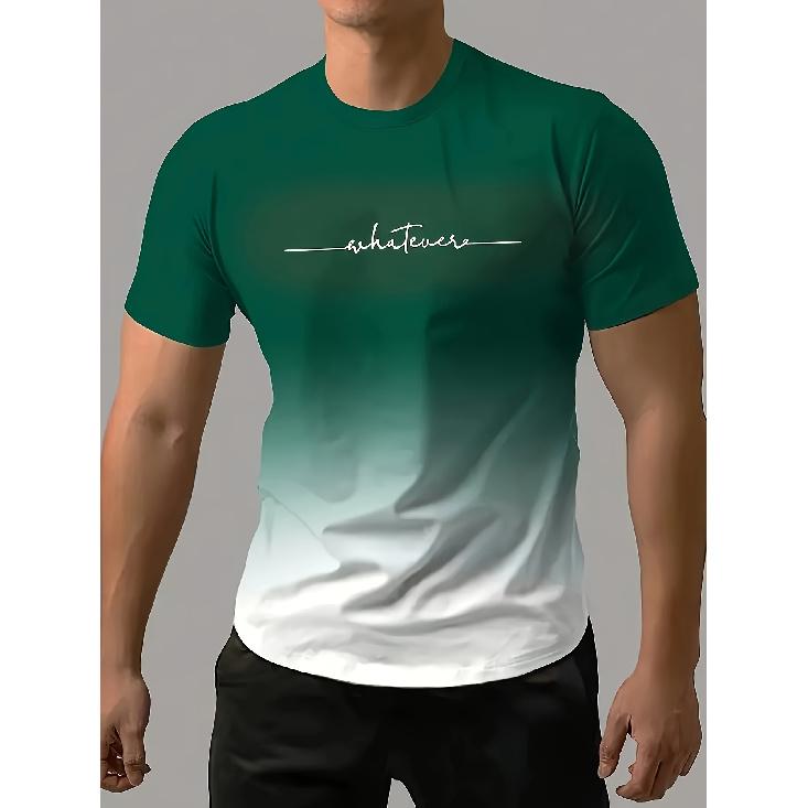 Летняя мужская модная спортивная футболка с градиентным цветом, повседневная эластичная футболка с круглым вырезом