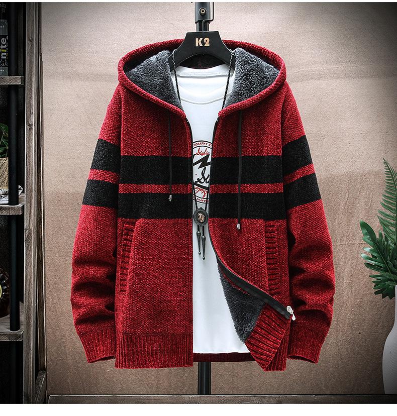 Autumn and Winter Men's Sweater European and American Hooded Cardigan Large Size Knitted Thickened Plush Sweater