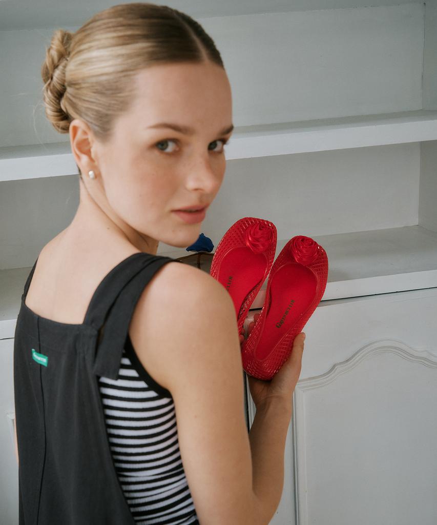 Зеленое Масло Роза Прозрачные Балетки (красный)