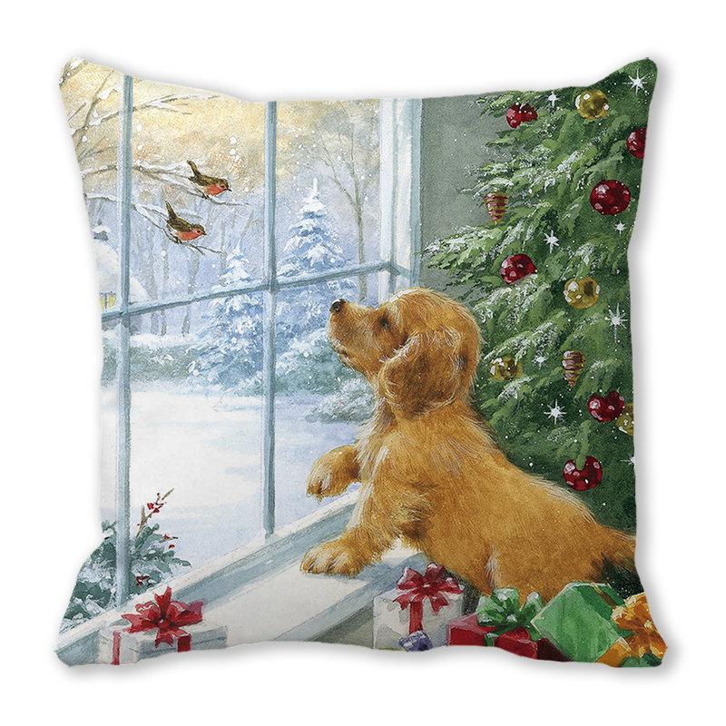 Рождество кошка собака 2022 новый год рождественское украшение подушка наволочка снеговик подарок