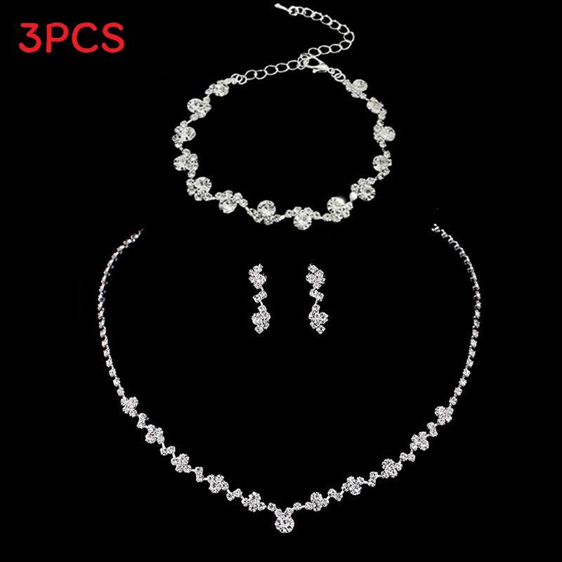 Water Drop Jewelry Set With Rhinestone Earrings Necklace And Bracelet For Bridal And Wedding