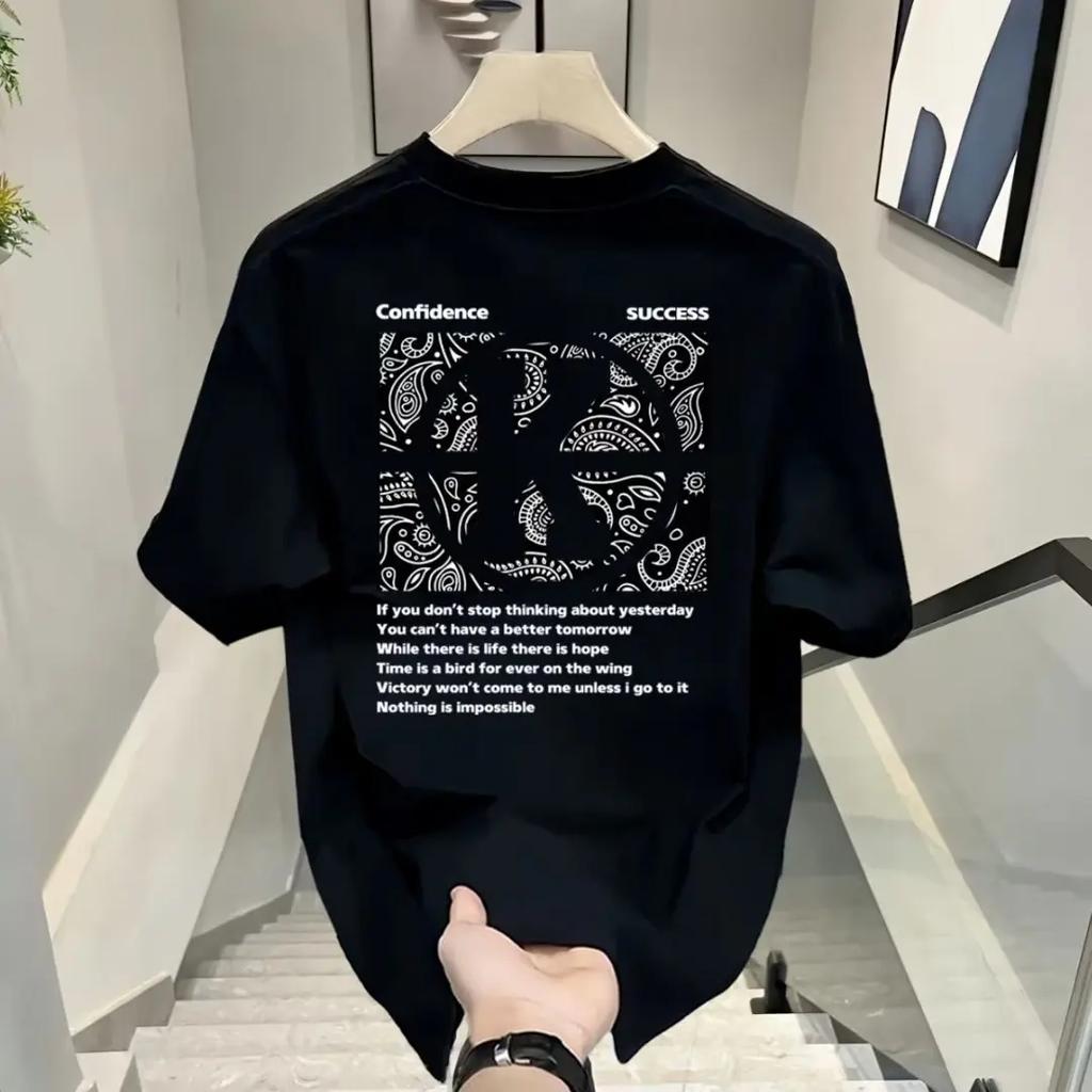 Мужская футболка Harajuku Fashion Graphic с принтом Kpop Letter Print Casual Summer с короткими рукавами и круглым вырезом в стиле хип-хоп, черные рубашки, топы, уличная одежда