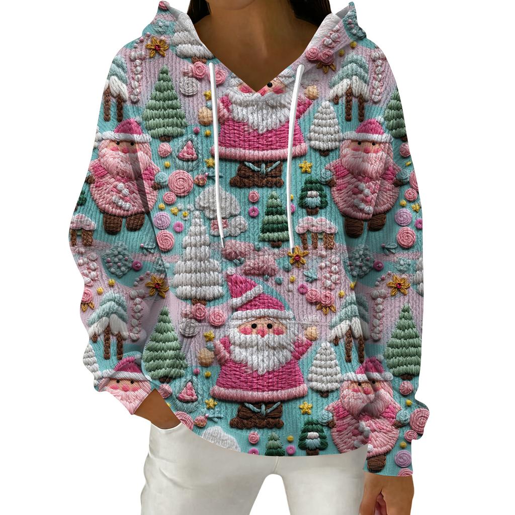 Женский модный повседневный пуловер с рождественским принтом, толстовка с капюшоном и длинными рукавами