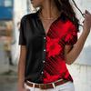 Женские рубашки Блузки Черные Элегантные Цветочный Принт На Пуговицах Короткий Рукав Рубашка Модные Офисные Женские Рубашки Воротник Весна и Осень Топы