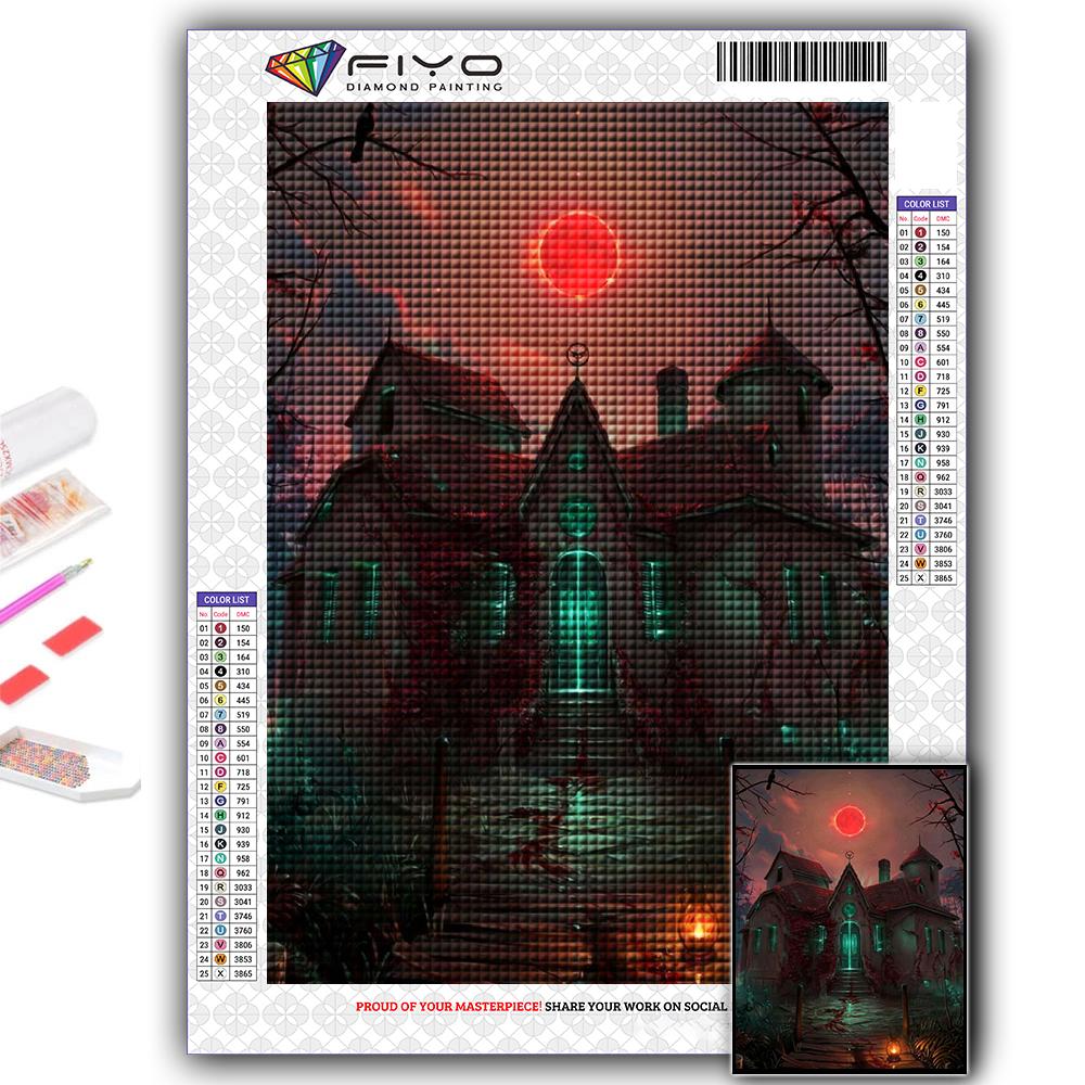 5D DIY Diamond Embroidery Halloween Scary Pumpkin And Castle Diamond Painting Mosaic Home Decoration