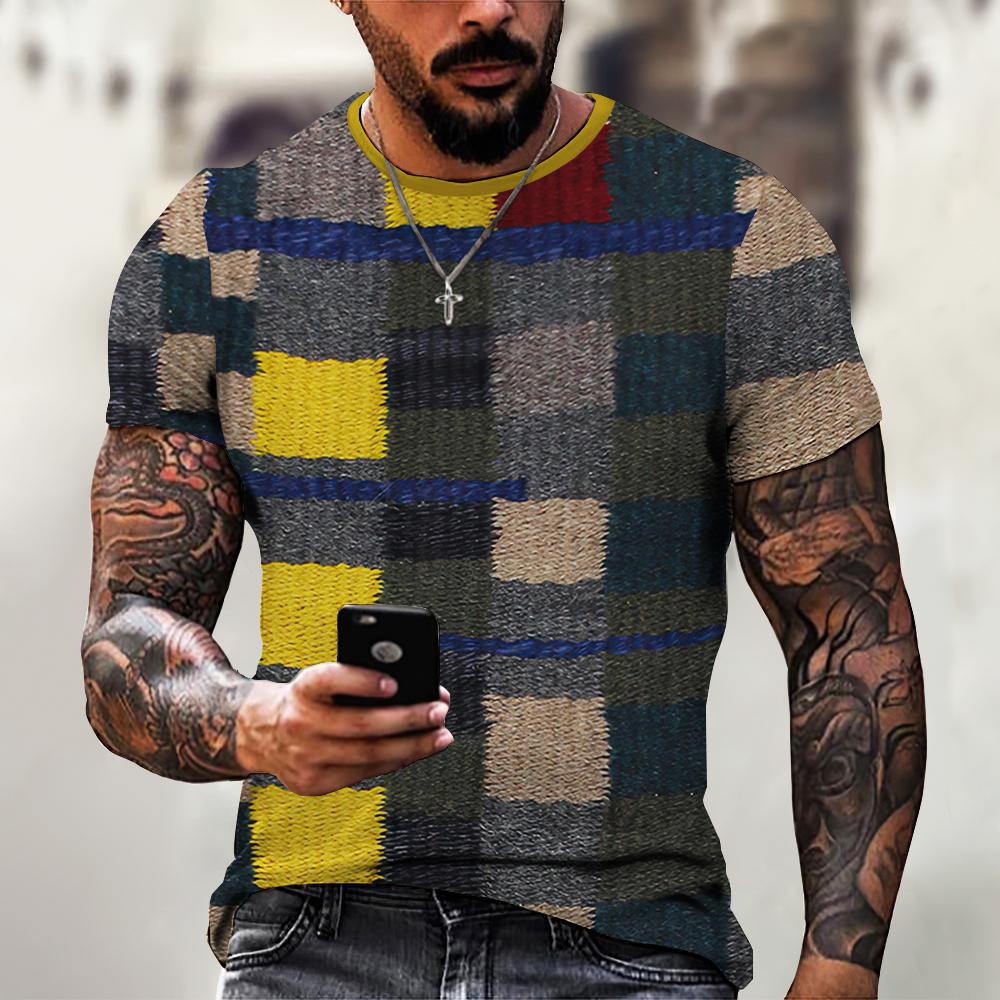 Модная мужская футболка в стиле ретро, ​​футболки с короткими рукавами, мужская одежда, футболки с принтом в клетку, европейские топы большого размера