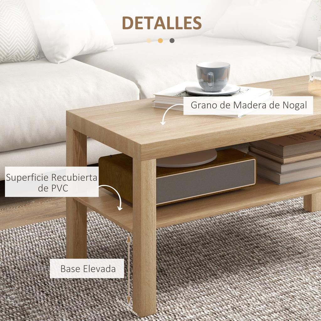 Coffee Table, Low Table, 2 Storage Shelves, 20 kg Load Capacity, 90 x 45 x 44.5 cm, Natural