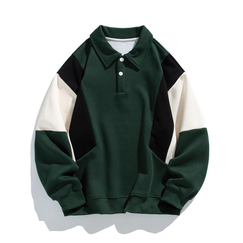 Весна и осень Новые мужские рубашки поло в корейском стиле с лацканами и длинными рукавами с цветными блоками Модные универсальные толстовки для пар