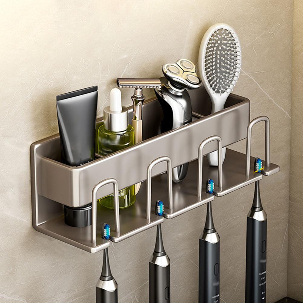 Держатель зубных щеток без перфорации, настенная полка для ванной комнаты для зубной пасты, туалетных принадлежностей, органайзер для хранения вещей в доме