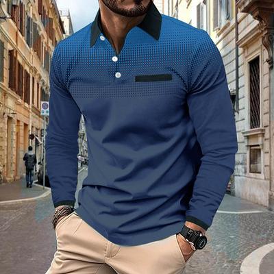 Мужская рубашка для гольфа Polo Street Casual Polo с воротником-поло, классическая, с длинным рукавом, модная, повседневная, однотонная, с пуговицами спереди, простая, стандартная посадка