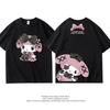 Black Melody Pure Cotton Childrens Tshirt Summer Fashion Double Sided Cartoon Printed Parent Child Round Neck Tshirt