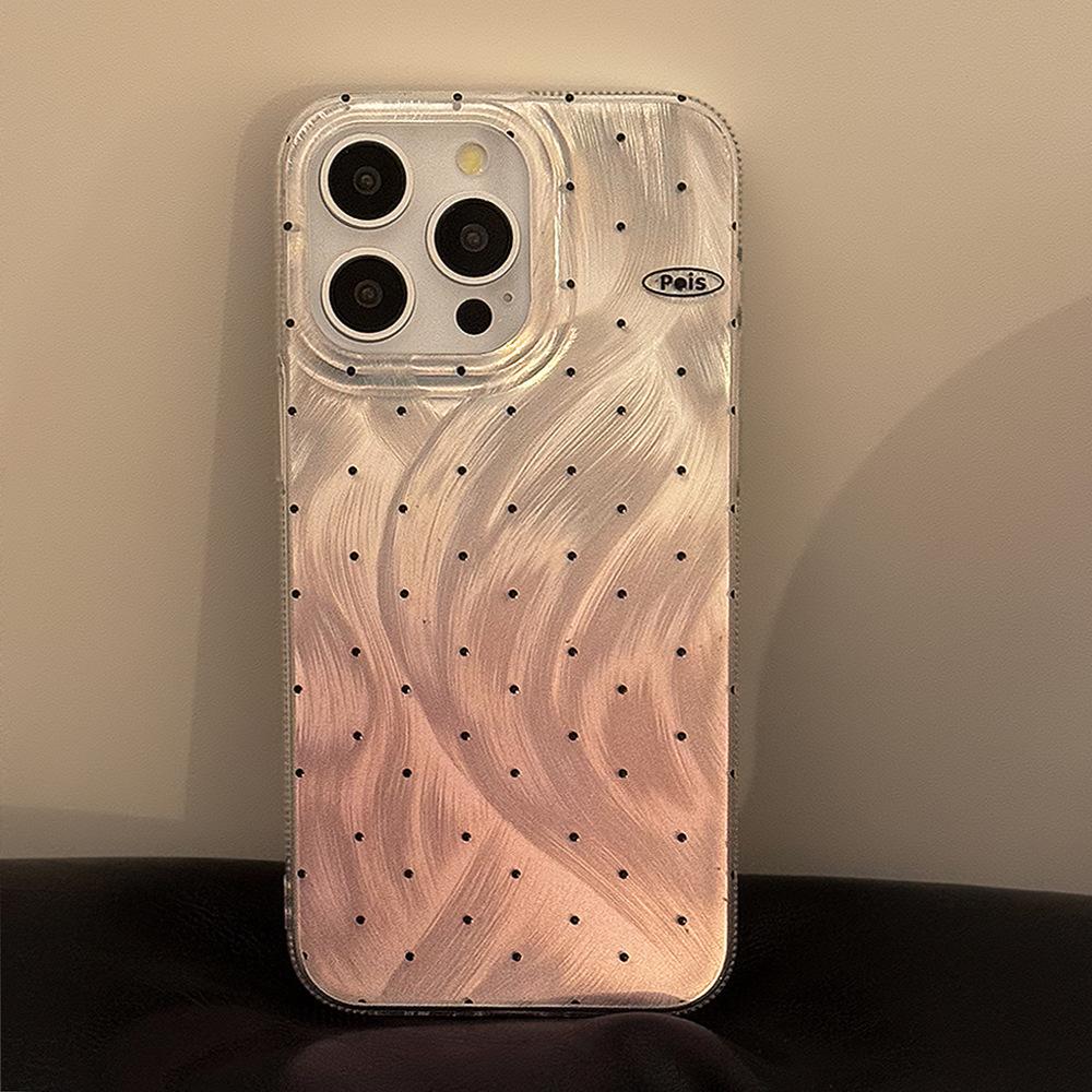 Подходит для чехла для мобильного телефона iPhone 14, 16, 17 Pro Max с градиентным порошком, в горошек, из перьевой пряжи, жесткий, 12, противоударный, высококачественный чехол для мобильного телефона