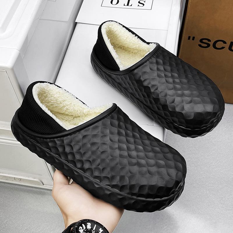 2024 Men Winter Velvet Man Slippers Warm Short Plush Slippers Non-slip Bedroom Slippers Home Couple Soft Shoes 36-45