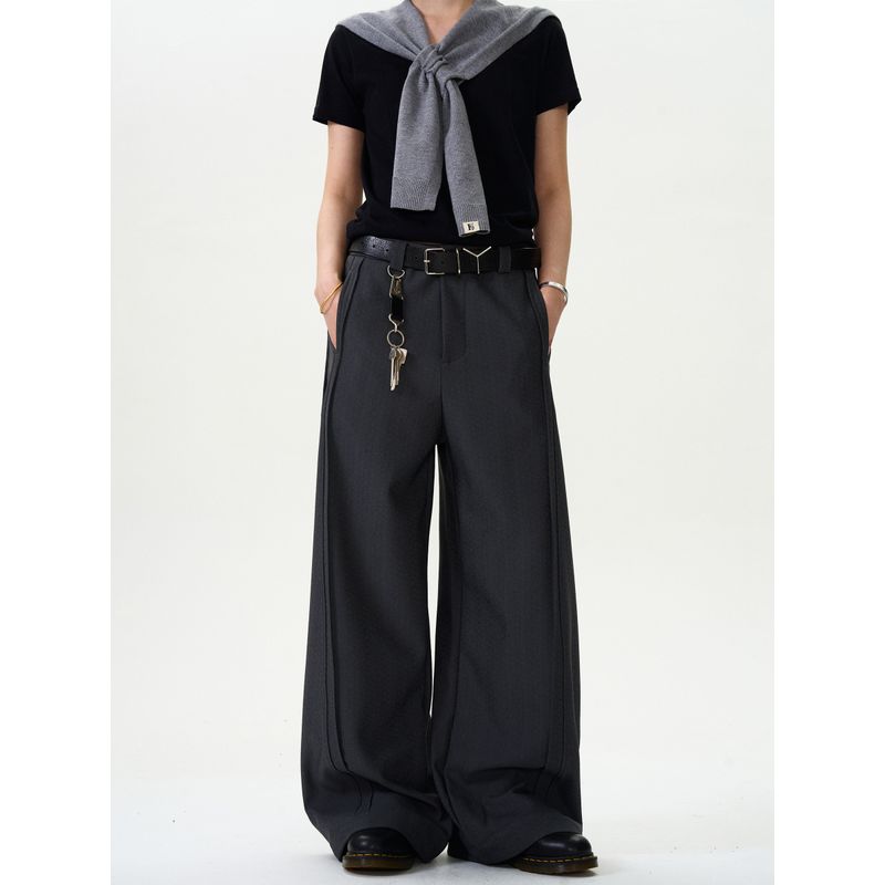 Madwitch Retro Classy Drape Double Pleated Casual Suit Pants Men and Women Loose Straight-leg Cleanfit Wide-Leg Pants