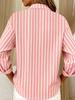 Mother's Day Casual Fashion Stripe Print Women's Plus Size Button-Down Long Sleeve Shirt Cardigan Top
