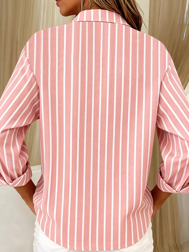 Mother's Day Casual Fashion Stripe Print Women's Plus Size Button-Down Long Sleeve Shirt Cardigan Top