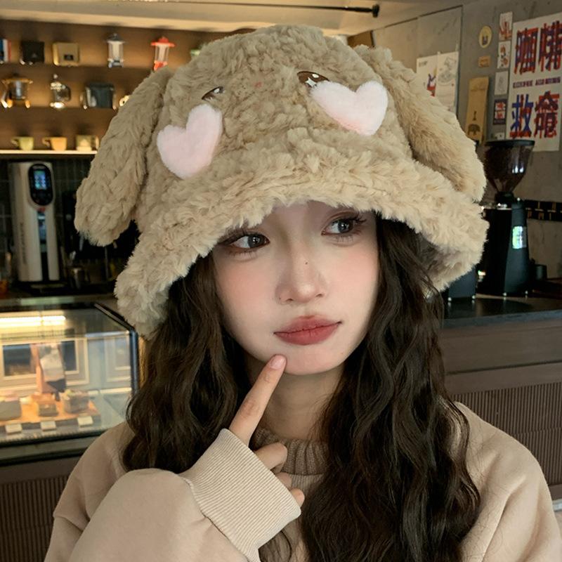 New Autumn and Winter Cute Rabbit Ear Hat for Women Fisherman Hat Warm and Versatile Face Showing Small Basin Hat Cold Proof Plush Hat Trendy