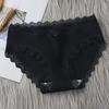 Women Underpants Thread Mid Waist Lace Edge Solid Color Elastic Cotton Crotch Moisture-wicking Stretchy