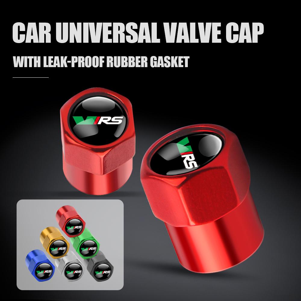 LKPP1 4Pcs Car Tire Valve Cap Metal Logo Dustproof Cover Accessories For Skoda Kodiaq Octavia Enyaq Kamiq Scala Rapid Superb Karoq RS