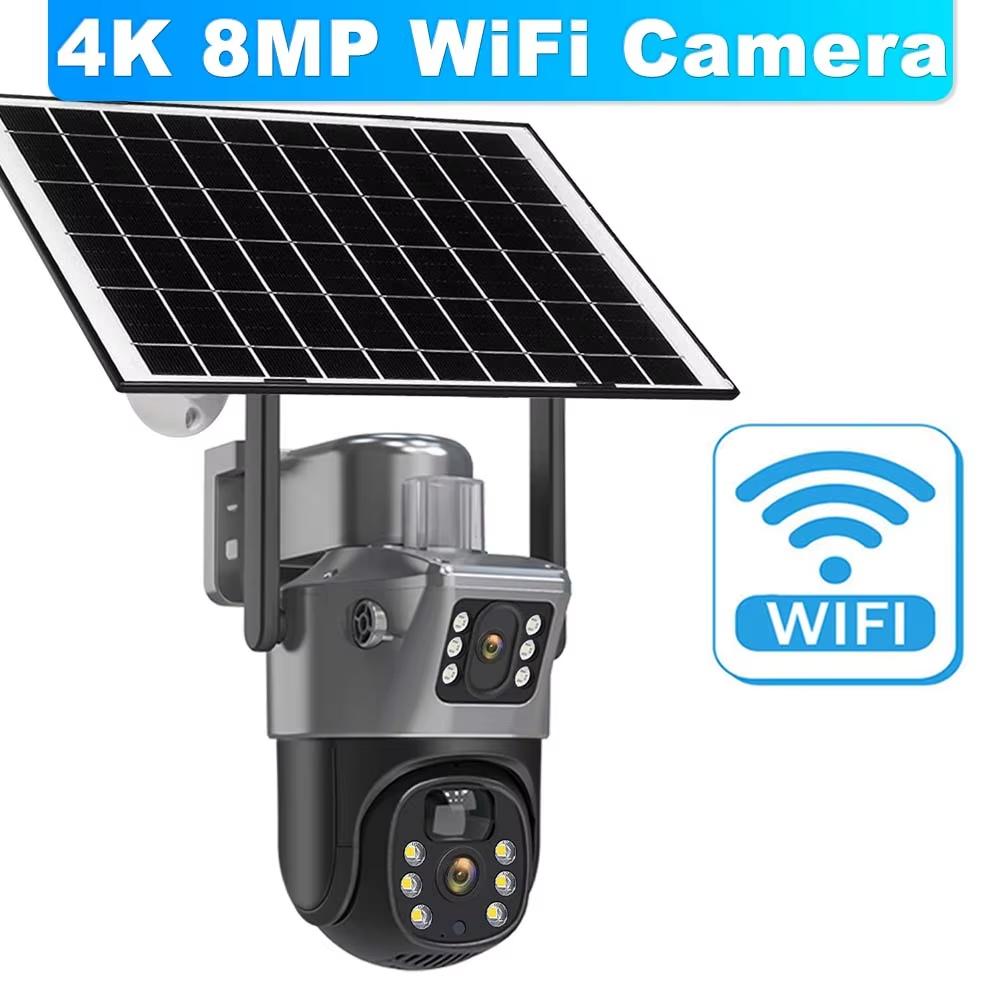 6K 12MP WiFi солнечная камера 10-кратный зум три объектива наружное PTZ видеонаблюдение обнаружение человека защита безопасности интеллектуальная камера видеонаблюдения
