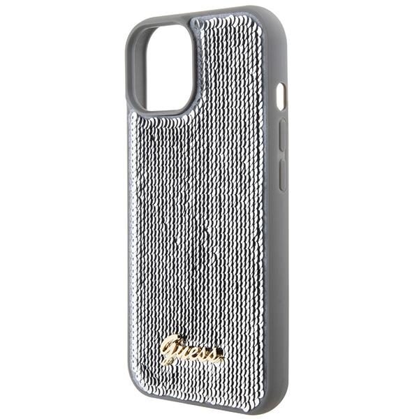 Etui do iPhone 15 Guess Sequin Script Metal Srebrne