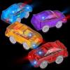 4 Pack Replacement Track Cars Light Up Toy Racing Cars with 5 Led Flashing