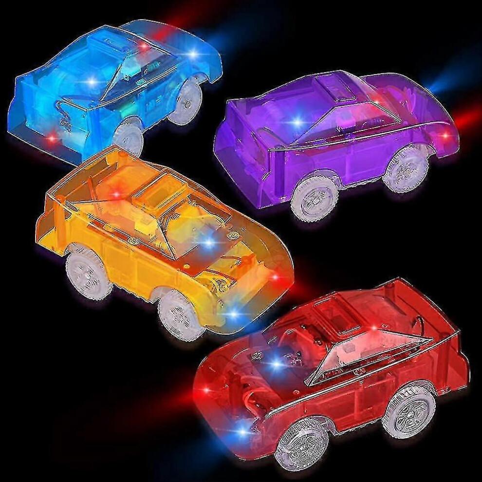 4 Pack Replacement Track Cars Light Up Toy Racing Cars with 5 Led Flashing