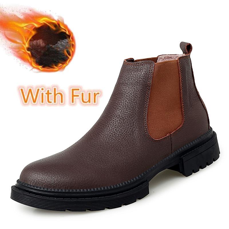 Genuine Leather Men Chelsea Boots Wedding Dress Shoes for Male Formal Business Men's Ankle Boots Winter Handmade Warm Footwear
