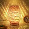 Small Rattan Table Lamp Dimmable Beside Lamp Vintage Wicker Wooden Night Stand Lamp for Bedroom Living Housing Home Room