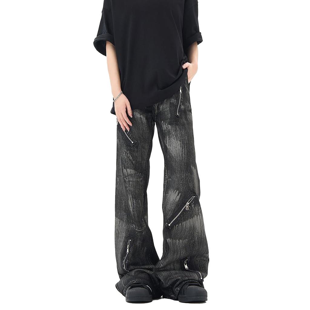 TOWYYO Джинсовые Длинные Прямые Длинные Уличные Клеш Shibuya Унисекс Мужские Брюки в Стиле Харадзюку, Брюки, Штаны, Джинсы на Молнии, Таками, Крой, Стирка,