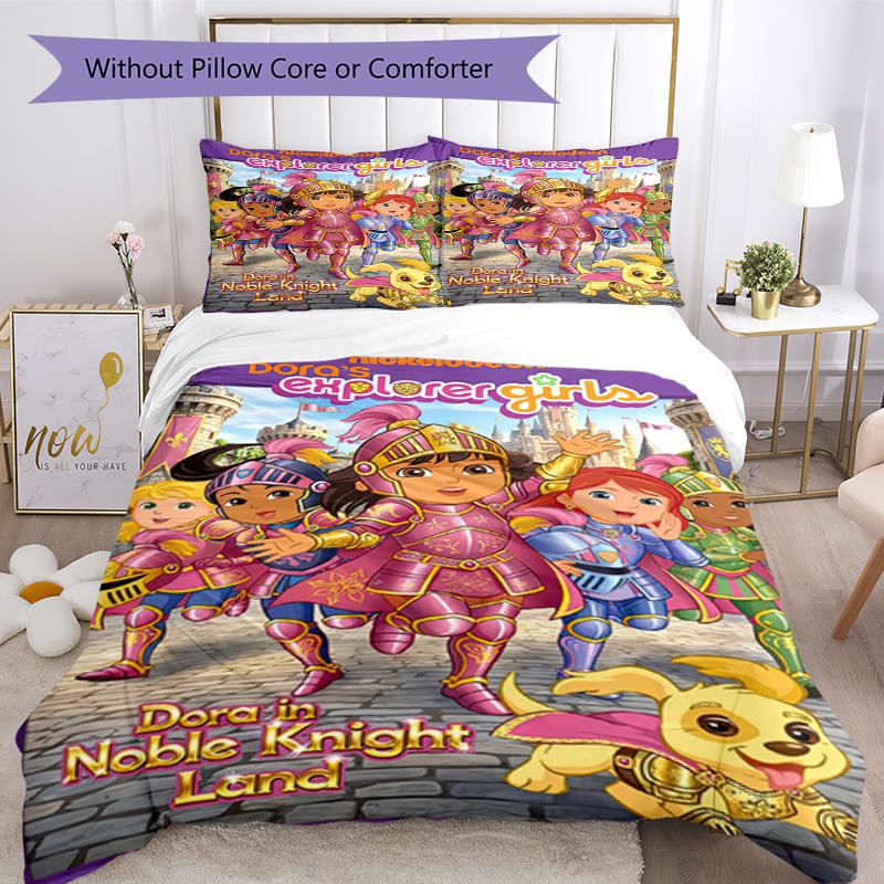 Dora Explorer Bedding Set Breathable Duvet Cover with Pillowcases Decorative Bed Linen for Bedroom Home Decoration Birthday Gift