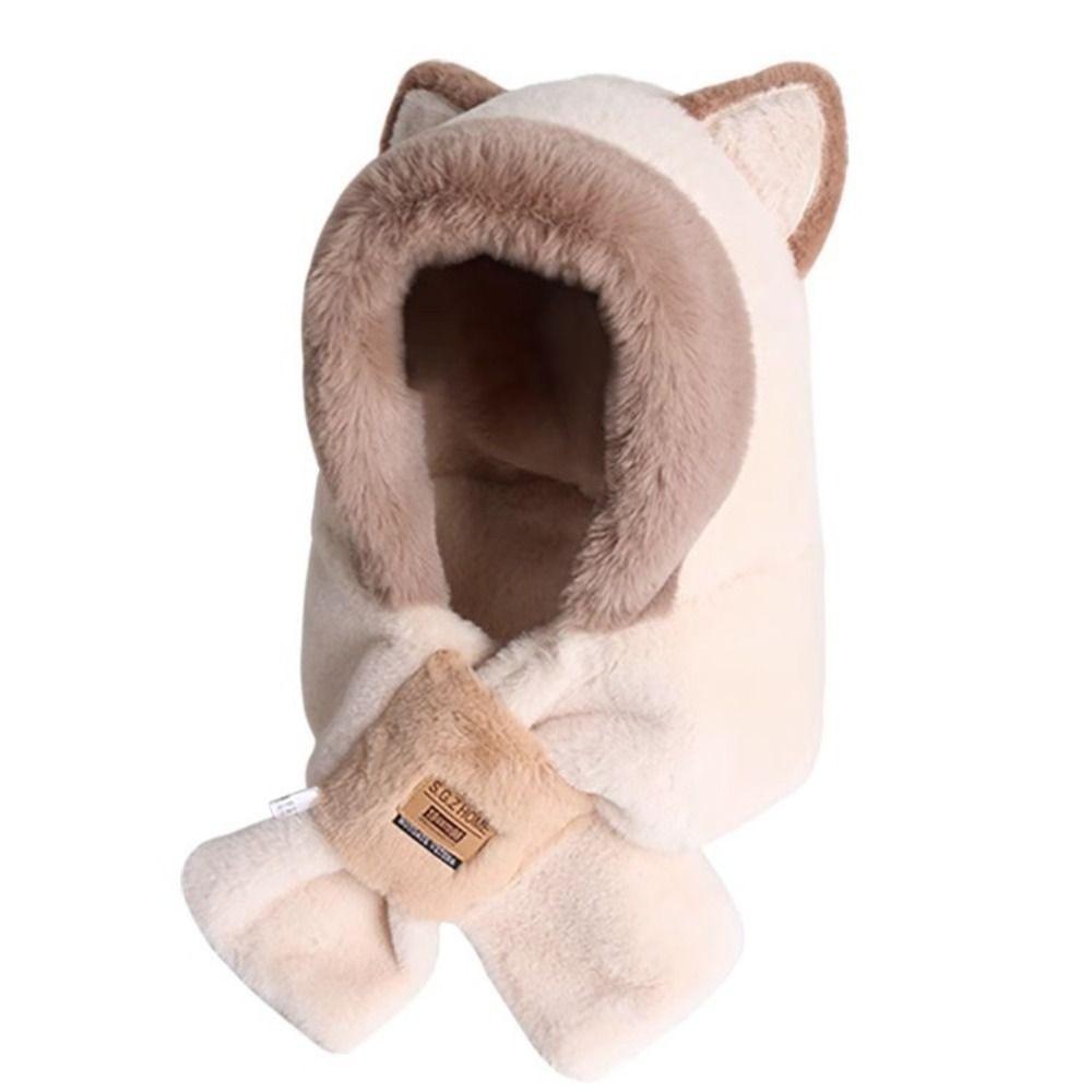 Cartoon Hat Ear Protection Hat Plush Hat Hooded Scarf Cute Winter Cap Female/Girls