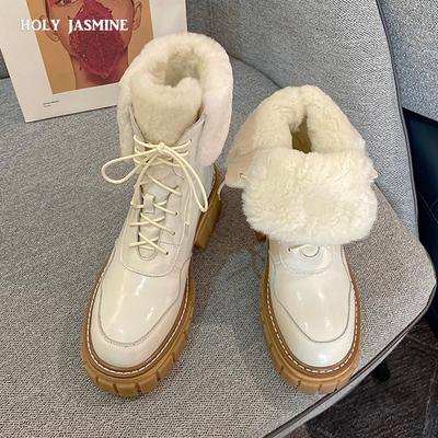 Модные женские зимние ботинки из коровьей кожи, удобные шерстяные, 2025, новые зимние ботинки, зимние теплые ботильоны на платформе