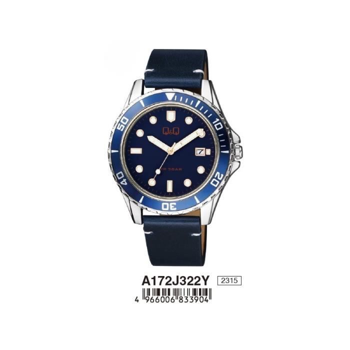 Montre - Q&Q - A172J322Y - Cuir Marron - Étanchéité 5 ATM - Quartz