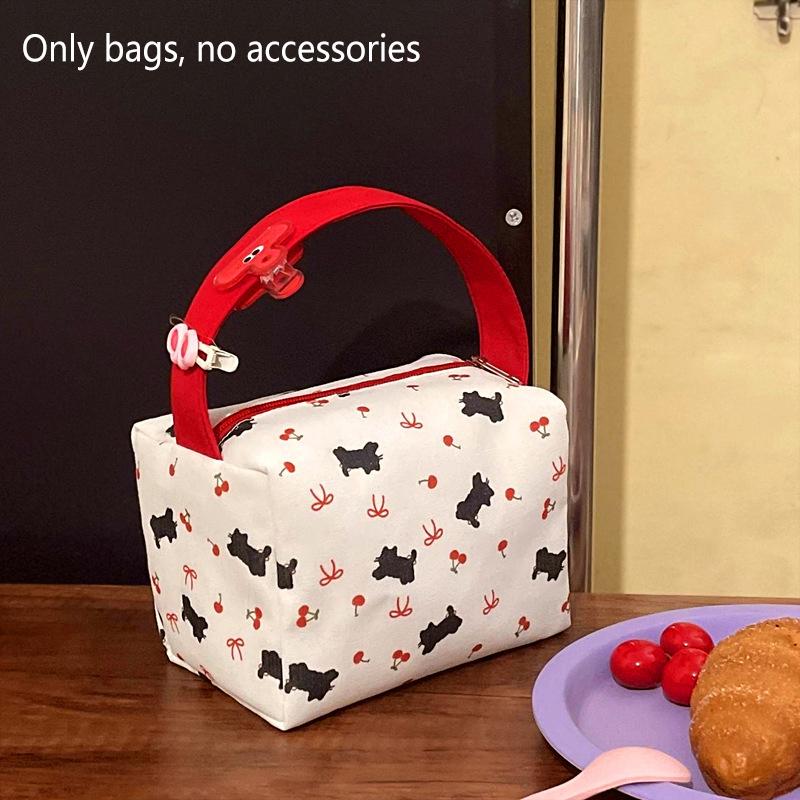 Милая черная кошка с бантом в виде вишневого банта, ручная косметичка, вместительная дорожная переносная сумка для хранения всякой всячины, модная косметичка, подарок