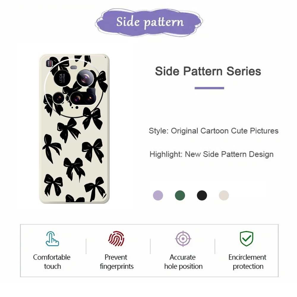 For Xiaomi 15 Ultra Case Black Bow Pattern Printing Straight Edge TPU Phone Back Cover