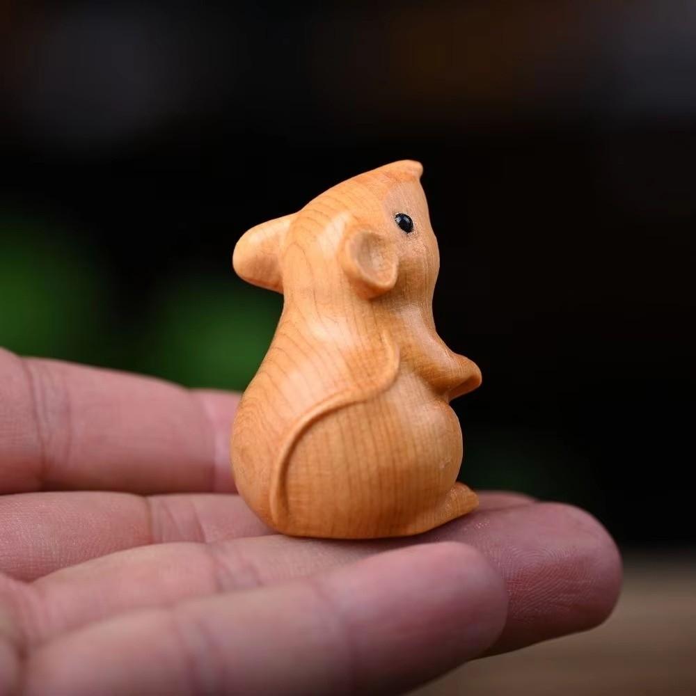 Cute Hamster Statue Funny Decorative Animal Figurine New Wood Carved Zodiac Mouse Office Gift