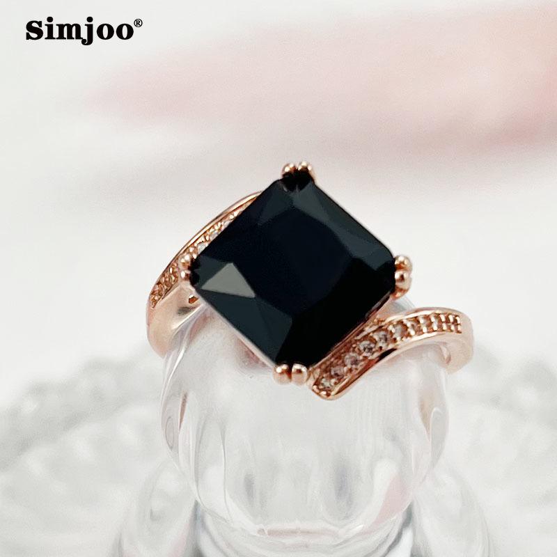 SIMJOO Персонализированное модное женское кольцо с черным цирконом