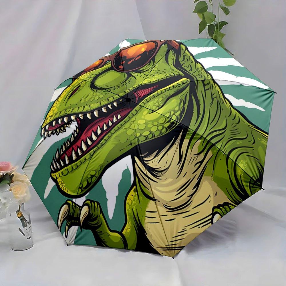 Open/Close Dinosaur Umbrella with T-Rex & Fashion Glasses Design - Portable Folding Umbrella for & s, Travel, Backpack Access