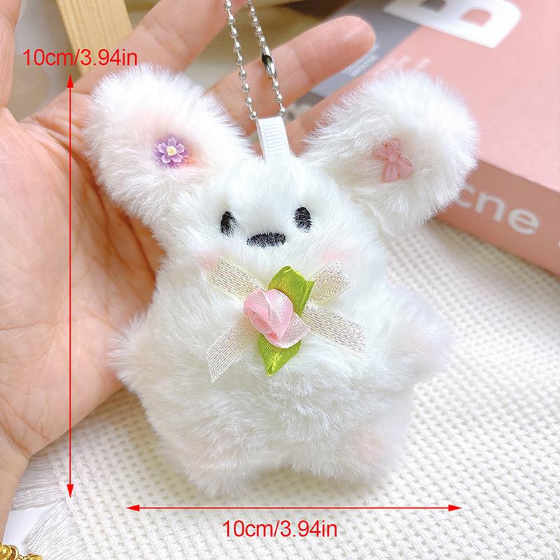Cartoon Plush Bow Dog Keychain Plush Rabbit Car Keyring Doll Cartoon Bag Pendant Charm Decor Accessories Toy Kids Birthday Gift