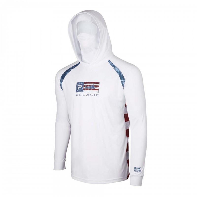Mens PELAGIC Long Sleeve Hooded Fishing Shirt UPF 50 Quick Dry Breathable Sun Protection Bass Fly Fall