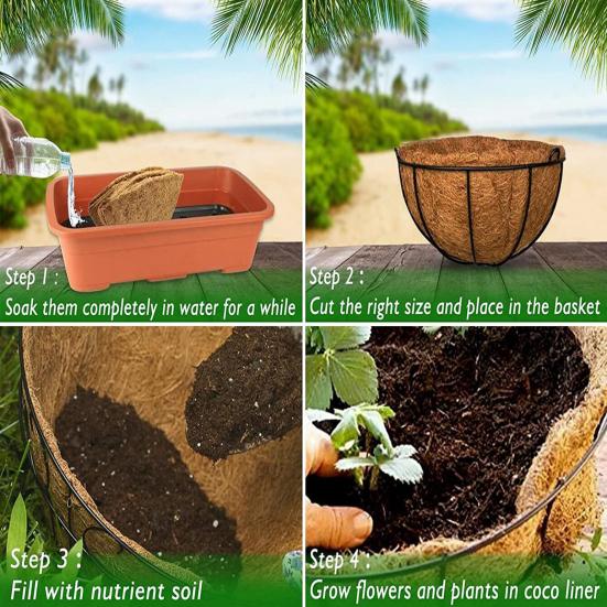 Круглая подкладка из кокосовой койры, дышащая, в помещении, на открытом воздухе, в саду, на стене, вставка для вставного горшка из натурального кокосового волокна, подкладка для цветочной корзины, садовые принадлежности