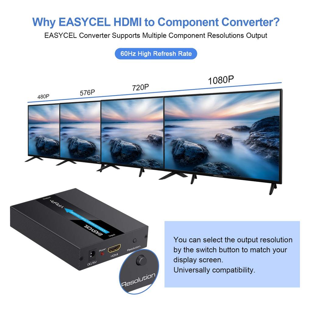 EASYCEL Алюминиевый 1080P HDMI к Скалеру-конвертеру с компонентным выходом 480i и 576i YPbPr/5RCA