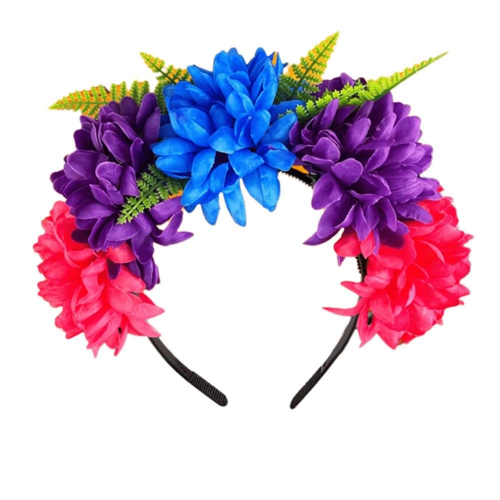 Bright Artificial Marigold Flower Headband Vivid Faux Marigold Floral Headpiece Holiday Gathering