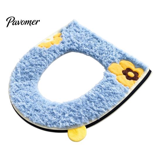 Warm Washable Commode Mat Soft Plush Toilet Seat Cover, Cartoon Warmer Pad with Zipper Closure, Thickened Decorative Bathroom Accessories Cushion for