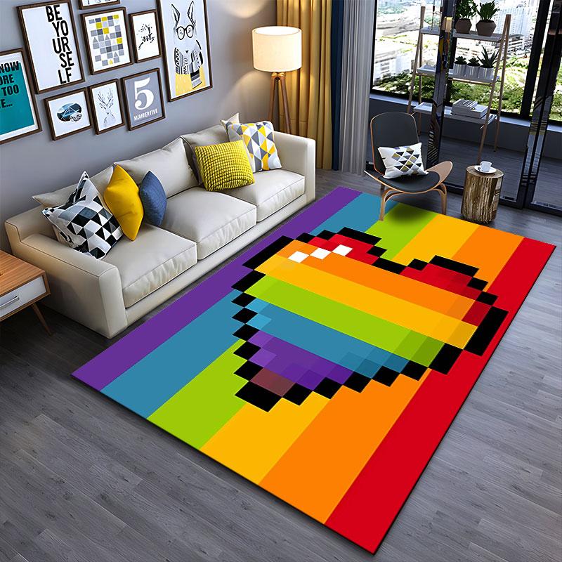 Pixelated Rainbow Heart Carpet suitable as a non-slip mat for the living room or bedroom sofa