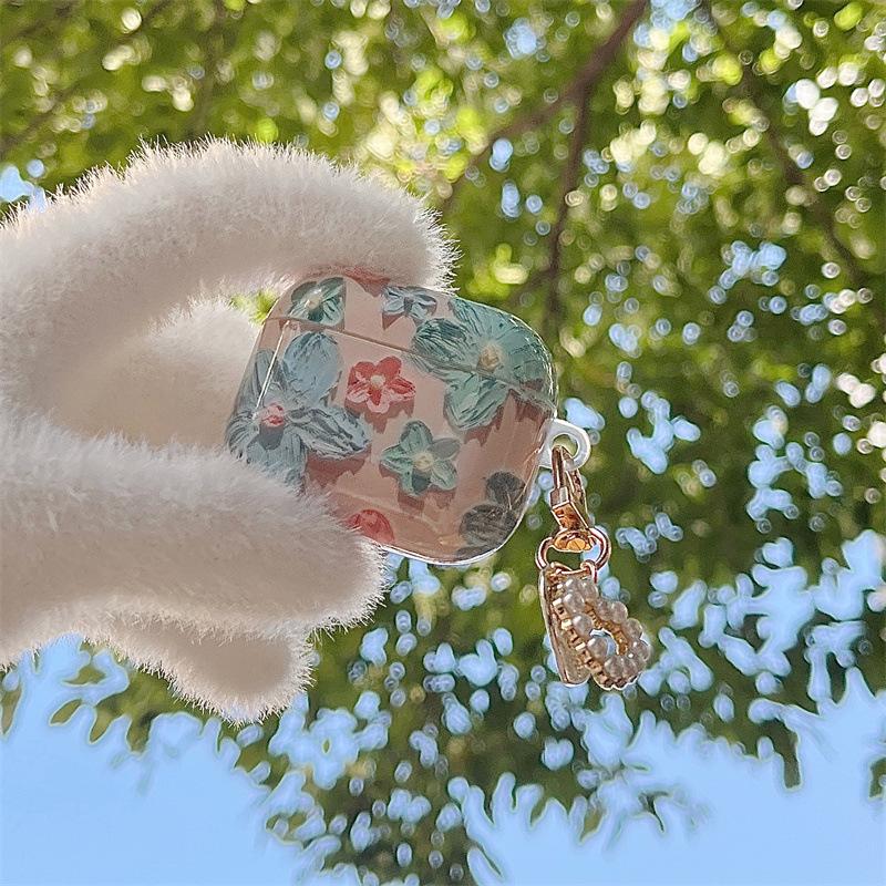 Чехол Retro Pink Flower+Hanger для наушников Apple AirPods 1 2 Pro 2 Bluetooth, мягкий силиконовый защитный чехол 3-го поколения